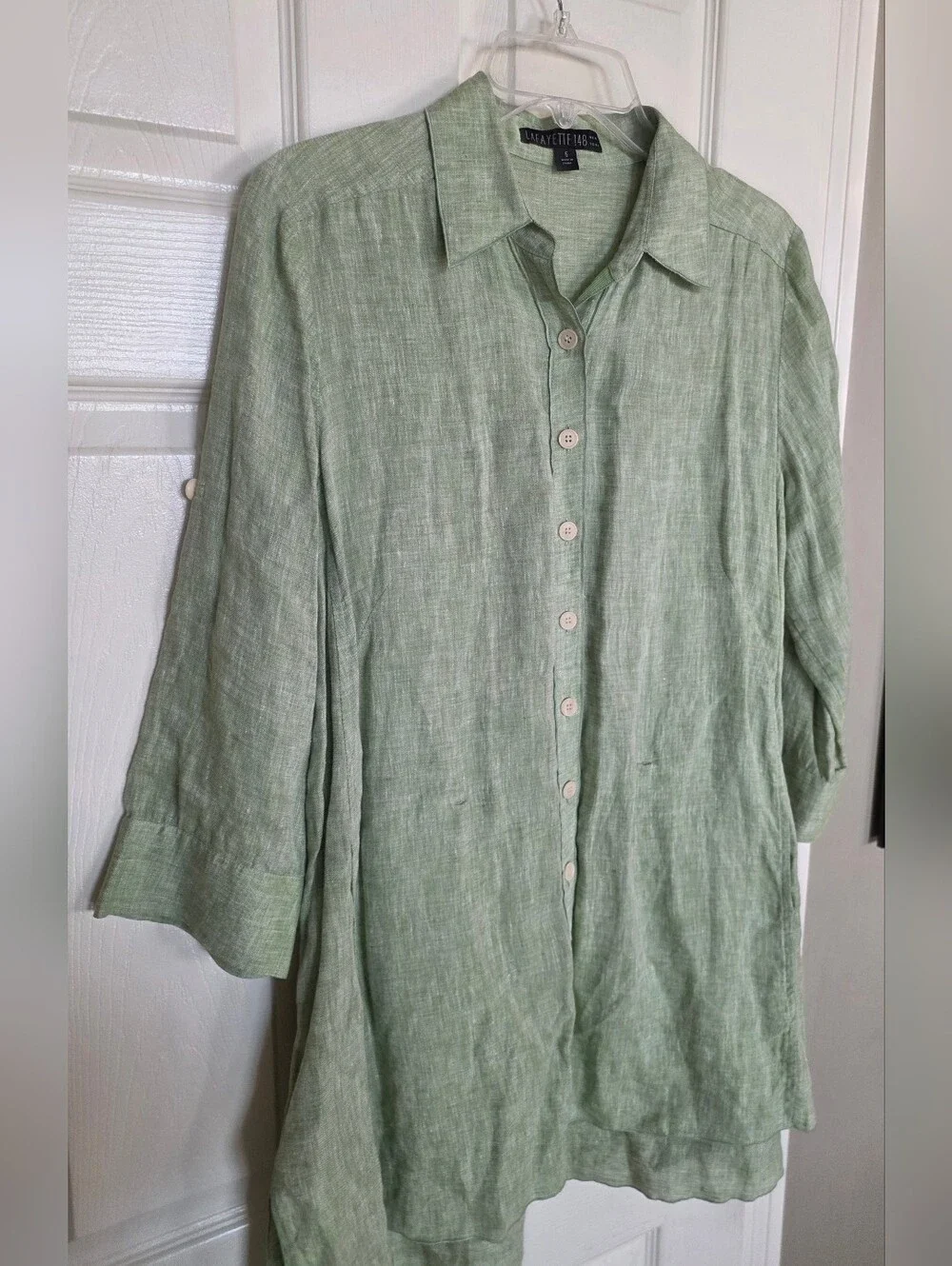 Lafayette 148 Lime Green Linen Long Sleeve Button Shirt 6 - Picture 3 of 9